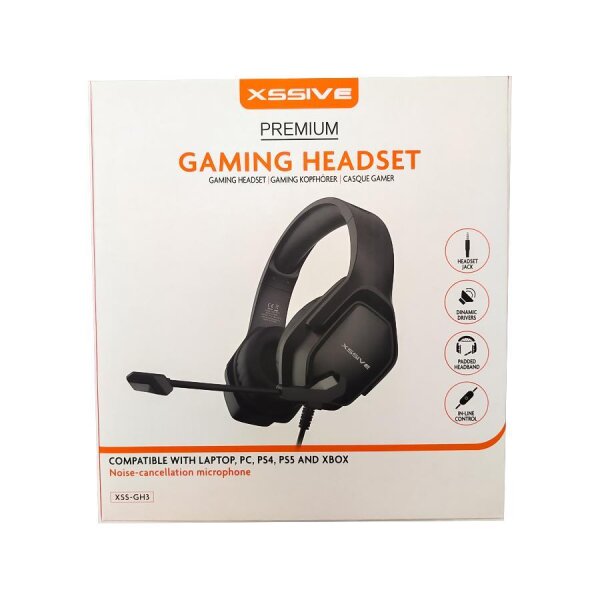 Xssive Premium Gaming GH3 Headset 3.5mm Jack Dynamic Treibers Mikrofon kompatibel mit PC Laptop Windows PS5 PS4 Xbox Switch schwarz