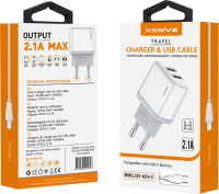 Xssive Duo USB Charger+Cable USB-C 2.1A XSS-AC54-C - White