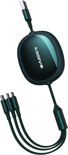 Xssive 3in1 Retractable Fast Charging Cable XSS-3IN1DESK2GR - Green