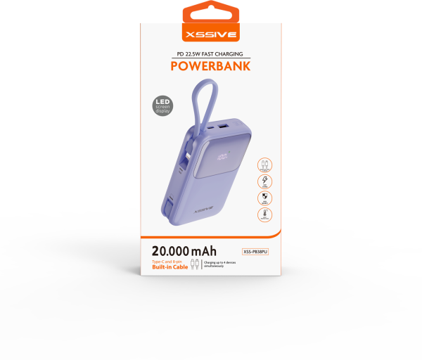 Xssive PD Fast Charging Powerbank incl. Cable 20.000mAh XS-PB38PU - Paars