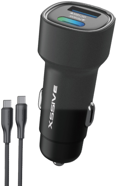 Xssive 48W QC3.0 Fast Car Charger with C-C Cable XSS-CC40C - Black