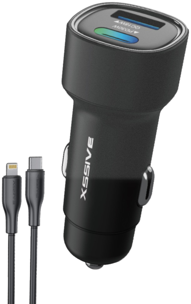 Xssive 48W PD+QC3.0 Fast Car Charger with Type-C to 8 Pin Cable XSS-CC40L - Black