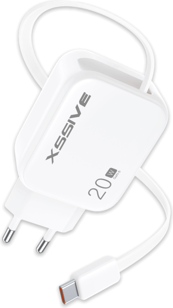 Xssive 20W PD GAN Fast Charger with Retractable USB-C Cable XSS-AC78C