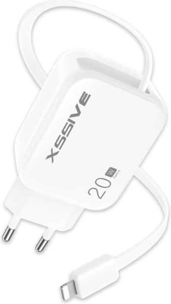 Xssive 20W PD GAN Fast Charger with Retractable 8-Pin Cable XSS-AC78L